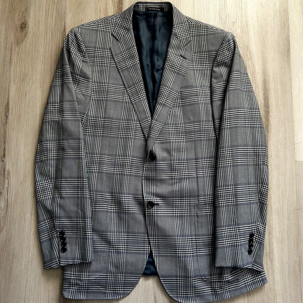CARUSO Neiman Marcus Grey & Blue Plaid Made in Italy Men’s Wool Suit Jacket 44L